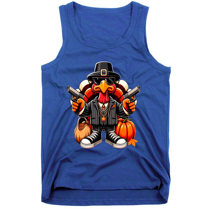 Gangster Thug Thanksgiving Turkey Gun Unhappy Angry Turkey Cool Gift Tank Top