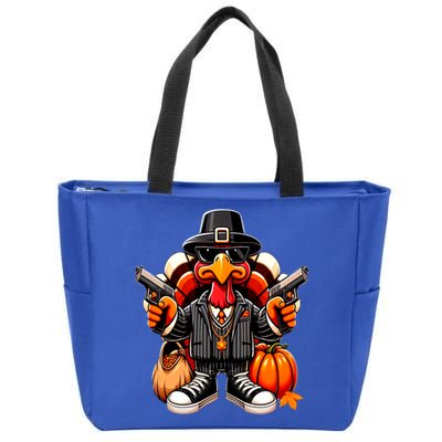Gangster Thug Thanksgiving Turkey Gun Unhappy Angry Turkey Cool Gift Zip Tote Bag