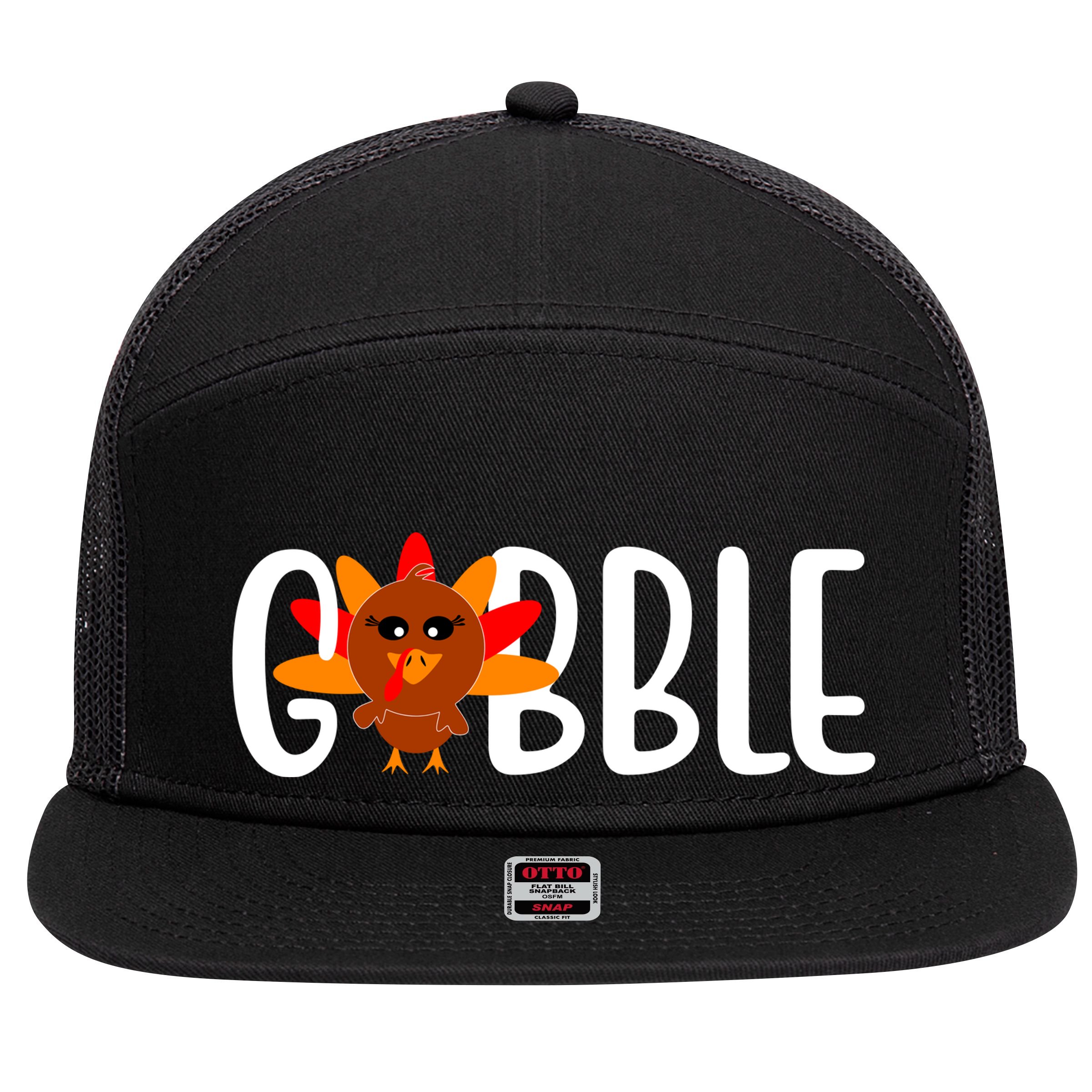 Gobble Turkey Thanksgiving 7 Panel Mesh Trucker Snapback Hat