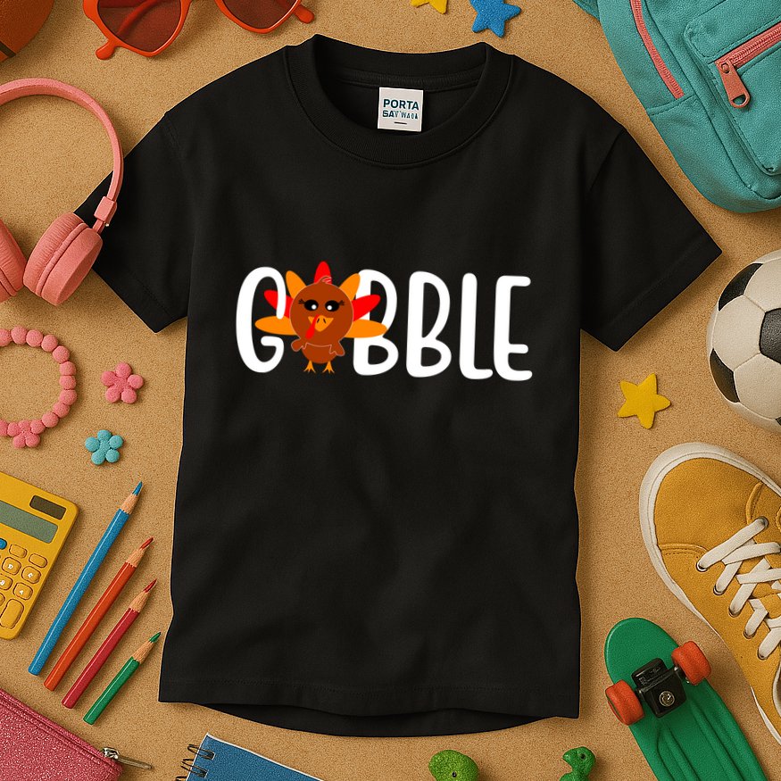 Gobble Turkey Thanksgiving Kids T-Shirt