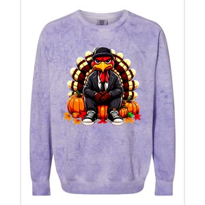 Gangster Thug Thanksgiving Turkey Unhappy Angry Turkey Funny Gift Colorblast Crewneck Sweatshirt