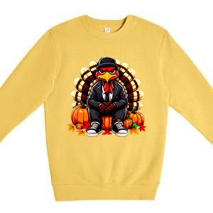 Gangster Thug Thanksgiving Turkey Unhappy Angry Turkey Funny Gift Premium Crewneck Sweatshirt