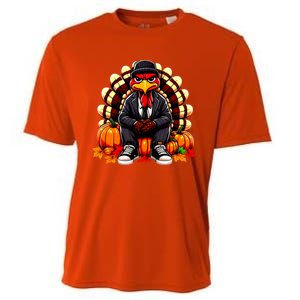 Gangster Thug Thanksgiving Turkey Unhappy Angry Turkey Funny Gift Cooling Performance Crew T-Shirt