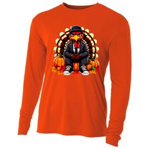 Gangster Thug Thanksgiving Turkey Unhappy Angry Turkey Funny Gift Cooling Performance Long Sleeve Crew