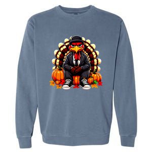 Gangster Thug Thanksgiving Turkey Unhappy Angry Turkey Funny Gift Garment-Dyed Sweatshirt