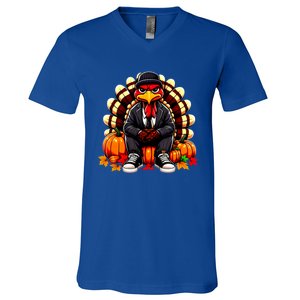 Gangster Thug Thanksgiving Turkey Unhappy Angry Turkey Funny Gift V-Neck T-Shirt