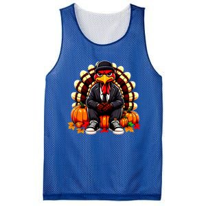 Gangster Thug Thanksgiving Turkey Unhappy Angry Turkey Funny Gift Mesh Reversible Basketball Jersey Tank