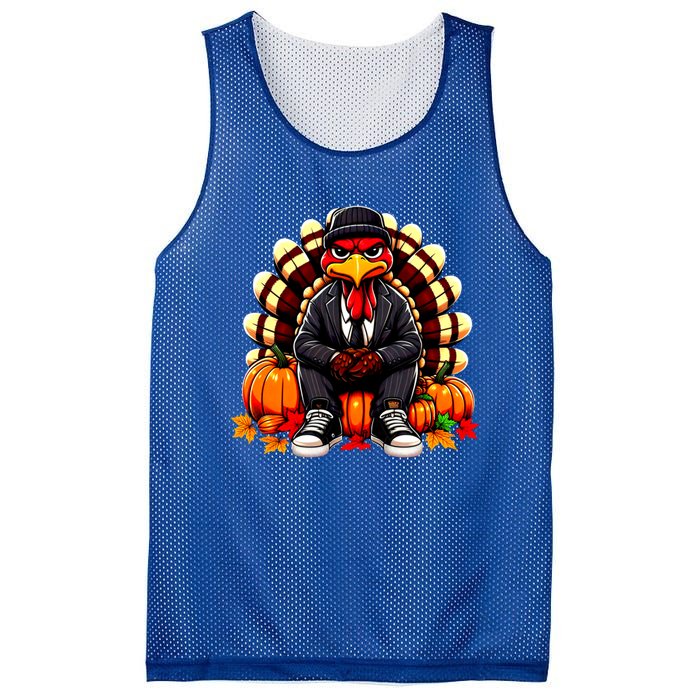 Gangster Thug Thanksgiving Turkey Unhappy Angry Turkey Funny Gift Mesh Reversible Basketball Jersey Tank