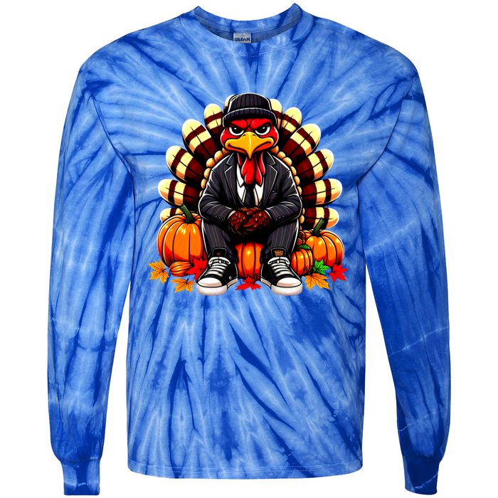 Gangster Thug Thanksgiving Turkey Unhappy Angry Turkey Funny Gift Tie-Dye Long Sleeve Shirt