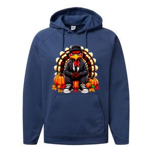 Gangster Thug Thanksgiving Turkey Unhappy Angry Turkey Funny Gift Performance Fleece Hoodie