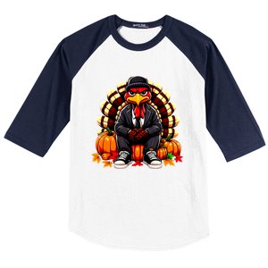 Gangster Thug Thanksgiving Turkey Unhappy Angry Turkey Funny Gift Baseball Sleeve Shirt