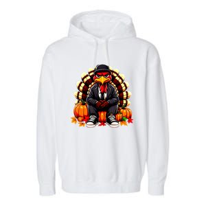 Gangster Thug Thanksgiving Turkey Unhappy Angry Turkey Funny Gift Garment-Dyed Fleece Hoodie