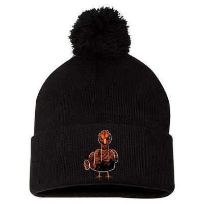 Grumpy Thanksgiving Turkey Pom Pom 12in Knit Beanie