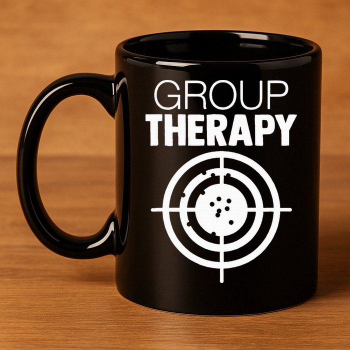 Group Therapy Target Practice Shooting Range Humor Gun Lover 11oz C Handle Ceramic Mug