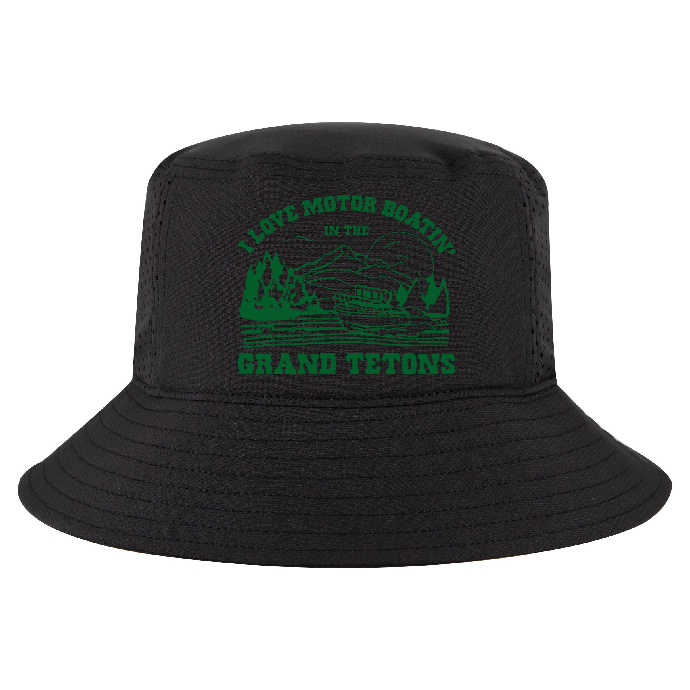 Grand Tetons T Shirt Vintage Wyoming Shirt I Love Motor Boating In The Grand Tetons Cool Comfort Performance Bucket Hat