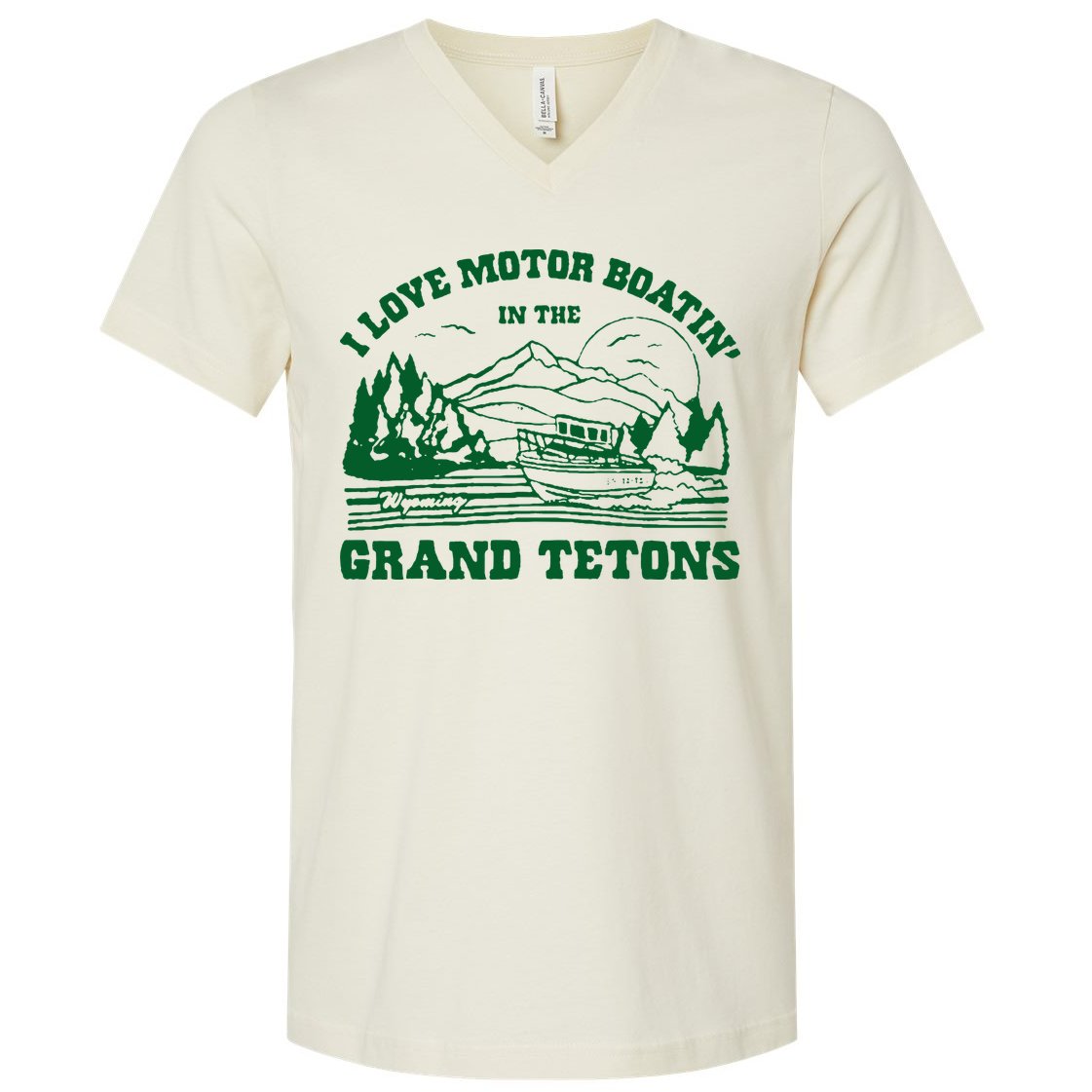 Grand Tetons T Shirt Vintage Wyoming Shirt I Love Motor Boating In The Grand Tetons V-Neck T-Shirt