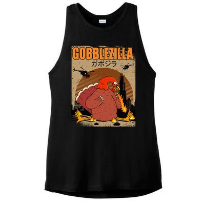 Gobblezilla Turkey Thanksgiving Ladies PosiCharge Tri-Blend Wicking Tank