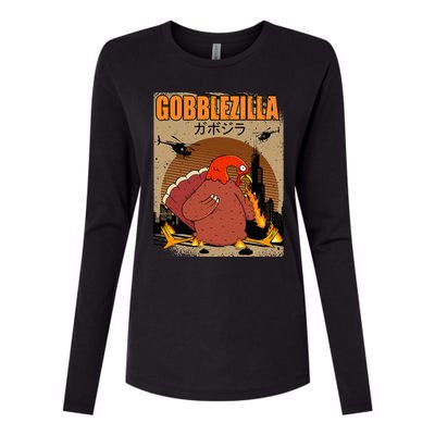 Gobblezilla Turkey Thanksgiving Womens Cotton Relaxed Long Sleeve T-Shirt