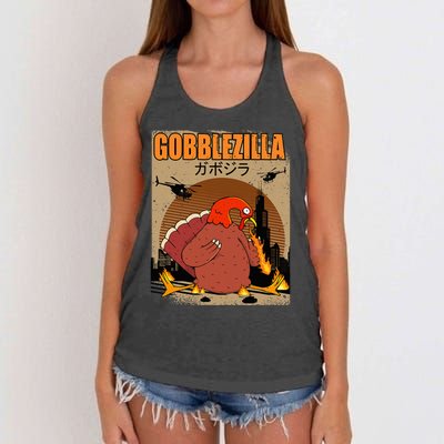 Gobblezilla Turkey Thanksgiving Women's Knotted Racerback Tank