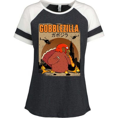 Gobblezilla Turkey Thanksgiving Enza Ladies Jersey Colorblock Tee