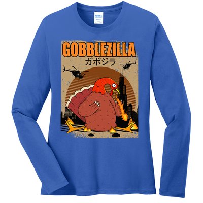 Gobblezilla Turkey Thanksgiving Ladies Long Sleeve Shirt