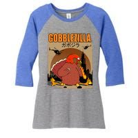 Gobblezilla Turkey Thanksgiving Women's Tri-Blend 3/4-Sleeve Raglan Shirt