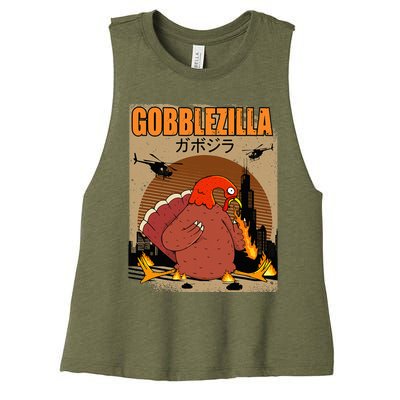 Gobblezilla Turkey Thanksgiving Women's Racerback Cropped Tank