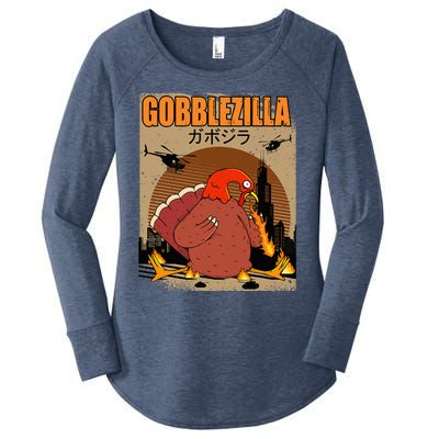 Gobblezilla Turkey Thanksgiving Women's Perfect Tri Tunic Long Sleeve Shirt