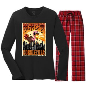 Gobblezilla Turkey Thanksgiving Women's Long Sleeve Flannel Pajama Set 