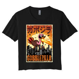 Gobblezilla Turkey Thanksgiving Women's Crop Top Tee