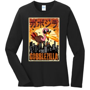 Gobblezilla Turkey Thanksgiving Ladies Long Sleeve Shirt