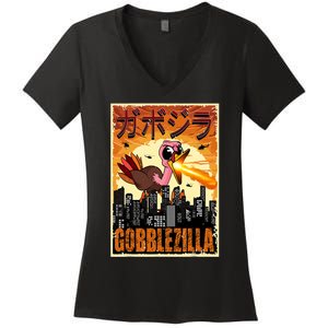 Gobblezilla Turkey Thanksgiving Women's V-Neck T-Shirt