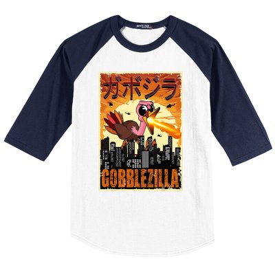 Gobblezilla Turkey Thanksgiving Baseball Sleeve Shirt