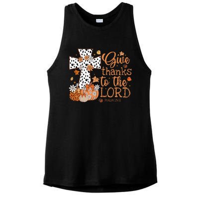 Give Thanks To The Lord Jesus Cross Pumpkin Thanksgiving Ladies PosiCharge Tri-Blend Wicking Tank