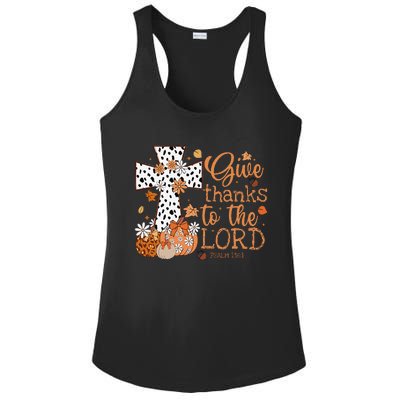 Give Thanks To The Lord Jesus Cross Pumpkin Thanksgiving Ladies PosiCharge Competitor Racerback Tank