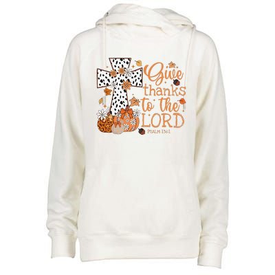 Give Thanks To The Lord Jesus Cross Pumpkin Thanksgiving Womens Funnel Neck Pullover Hood