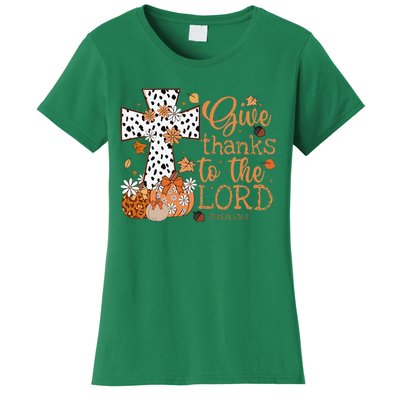 Give Thanks To The Lord Jesus Cross Pumpkin Thanksgiving Women's T-Shirt