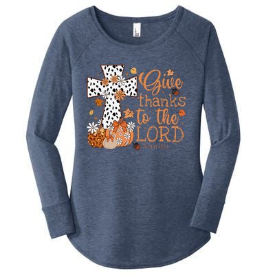 Give Thanks To The Lord Jesus Cross Pumpkin Thanksgiving Women's Perfect Tri Tunic Long Sleeve Shirt