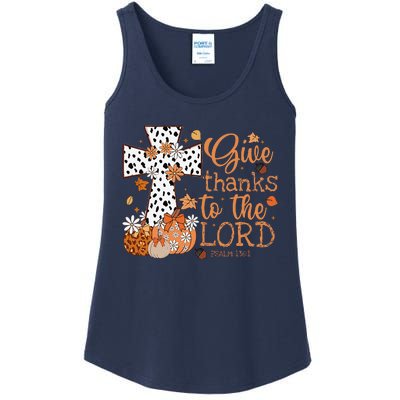 Give Thanks To The Lord Jesus Cross Pumpkin Thanksgiving Ladies Essential Tank