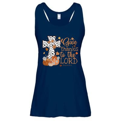 Give Thanks To The Lord Jesus Cross Pumpkin Thanksgiving Ladies Essential Flowy Tank