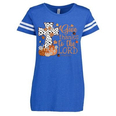 Give Thanks To The Lord Jesus Cross Pumpkin Thanksgiving Enza Ladies Jersey Football T-Shirt