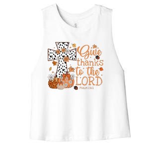 Give Thanks To The Lord Jesus Cross Pumpkin Thanksgiving Women's Racerback Cropped Tank