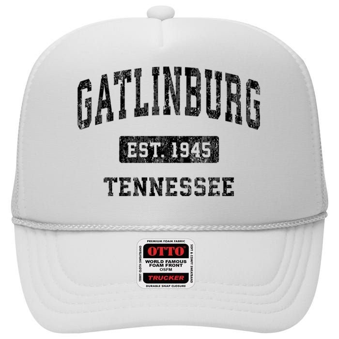 Gatlinburg Tennessee Tn Vintage Established Sports Design High Crown Mesh Back Trucker Hat