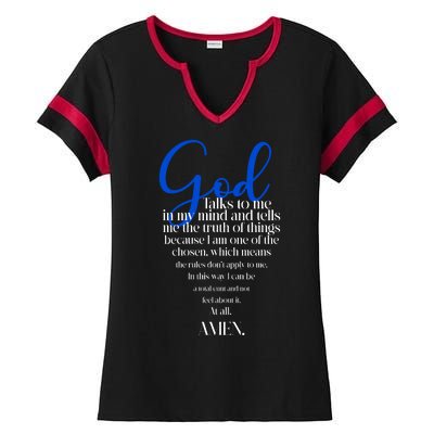 God Talks To Me Amen Funny Christian Ladies Halftime Notch Neck Tee