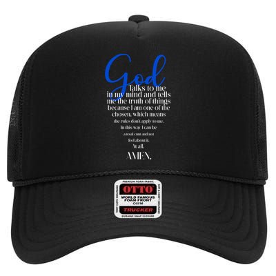 God Talks To Me Amen Funny Christian High Crown Mesh Back Trucker Hat