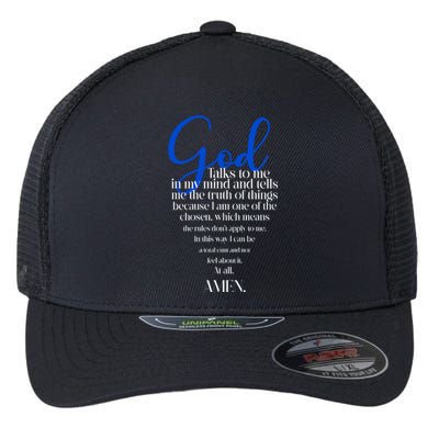 God Talks To Me Amen Funny Christian Flexfit Unipanel Trucker Cap