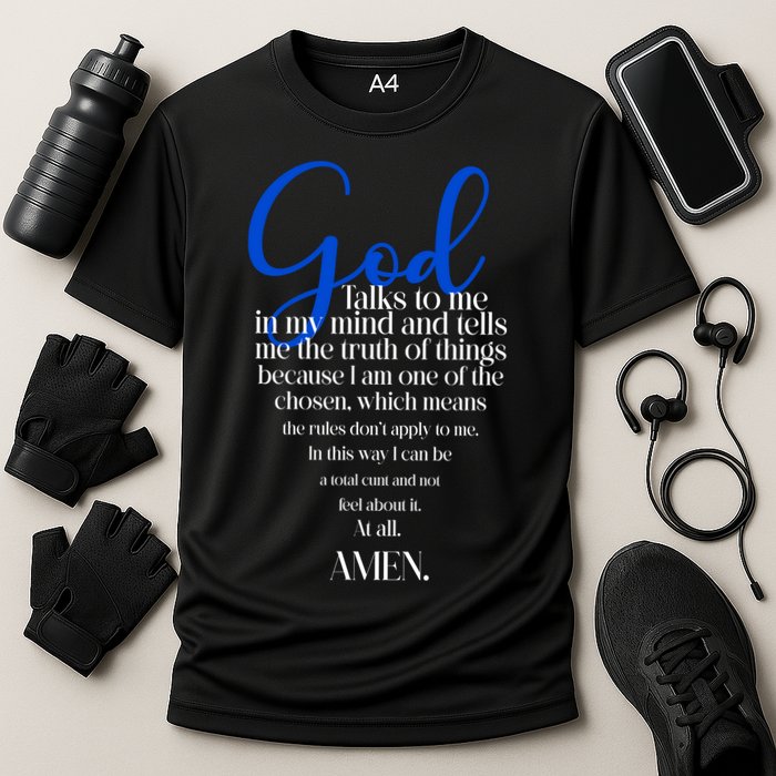 God Talks To Me Amen Funny Christian Cooling Performance Crew T-Shirt