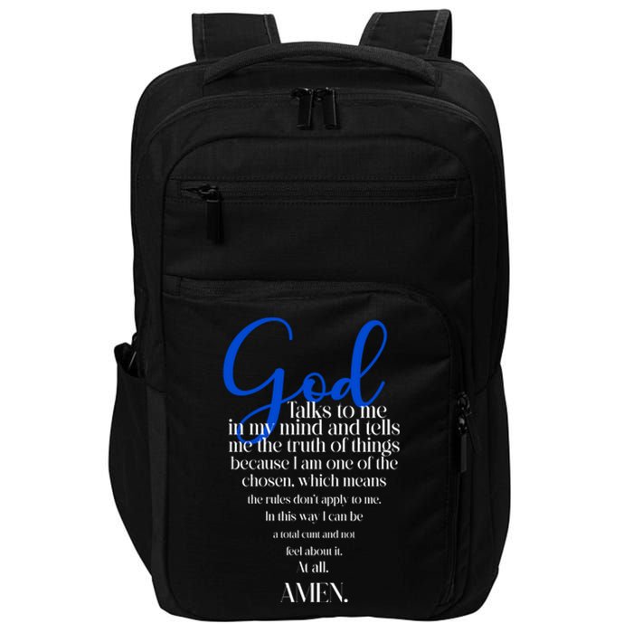 God Talks To Me Amen Funny Christian Impact Tech Backpack