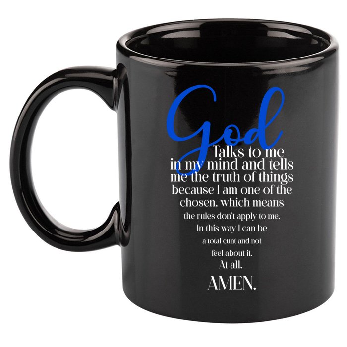 God Talks To Me Amen Funny Christian 11oz C Handle Ceramic Mug