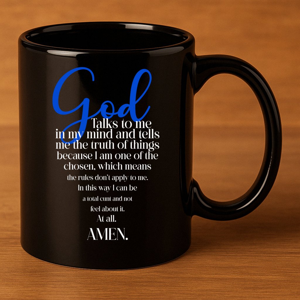 God Talks To Me Amen Funny Christian 11oz C Handle Ceramic Mug